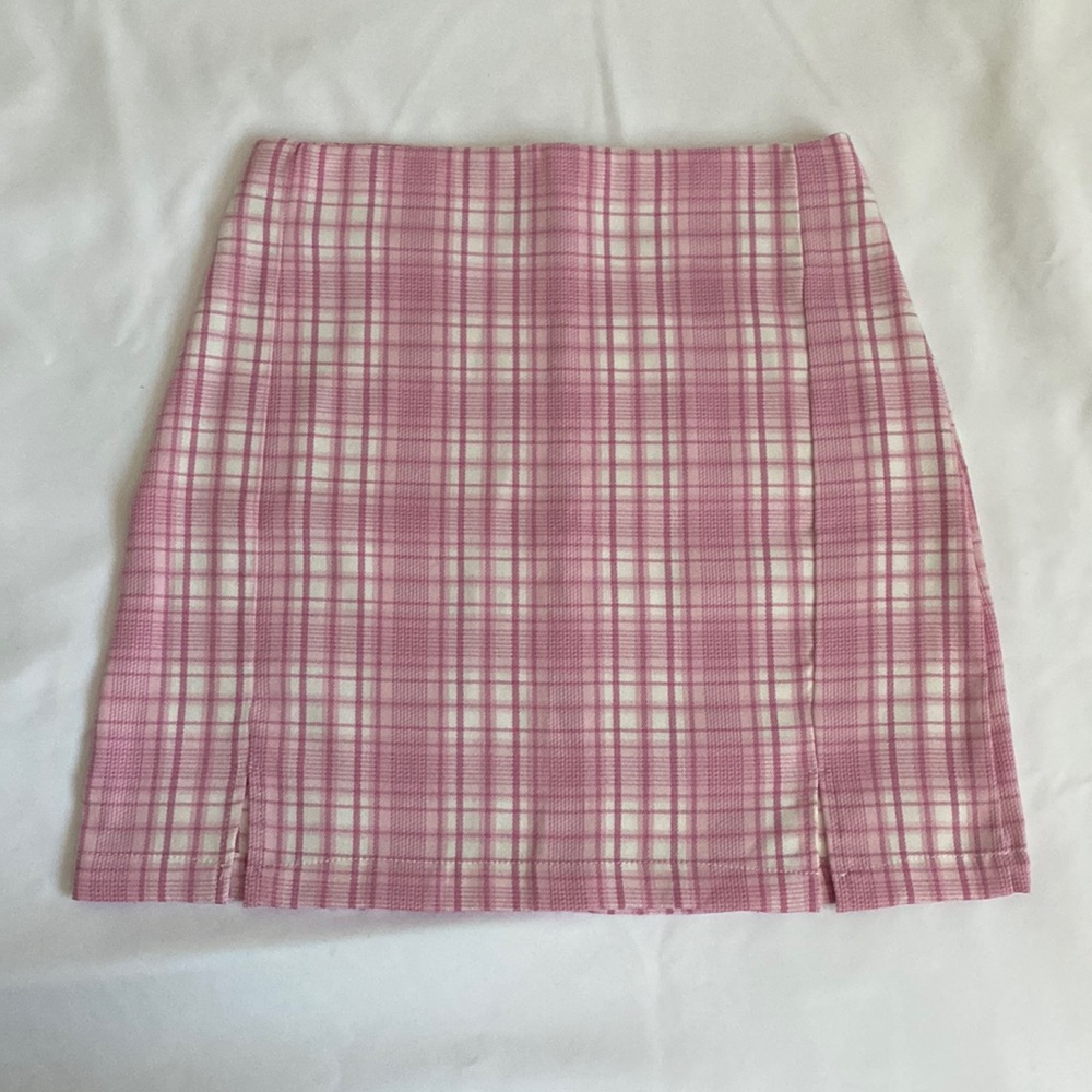 pink plaid preppy skirt